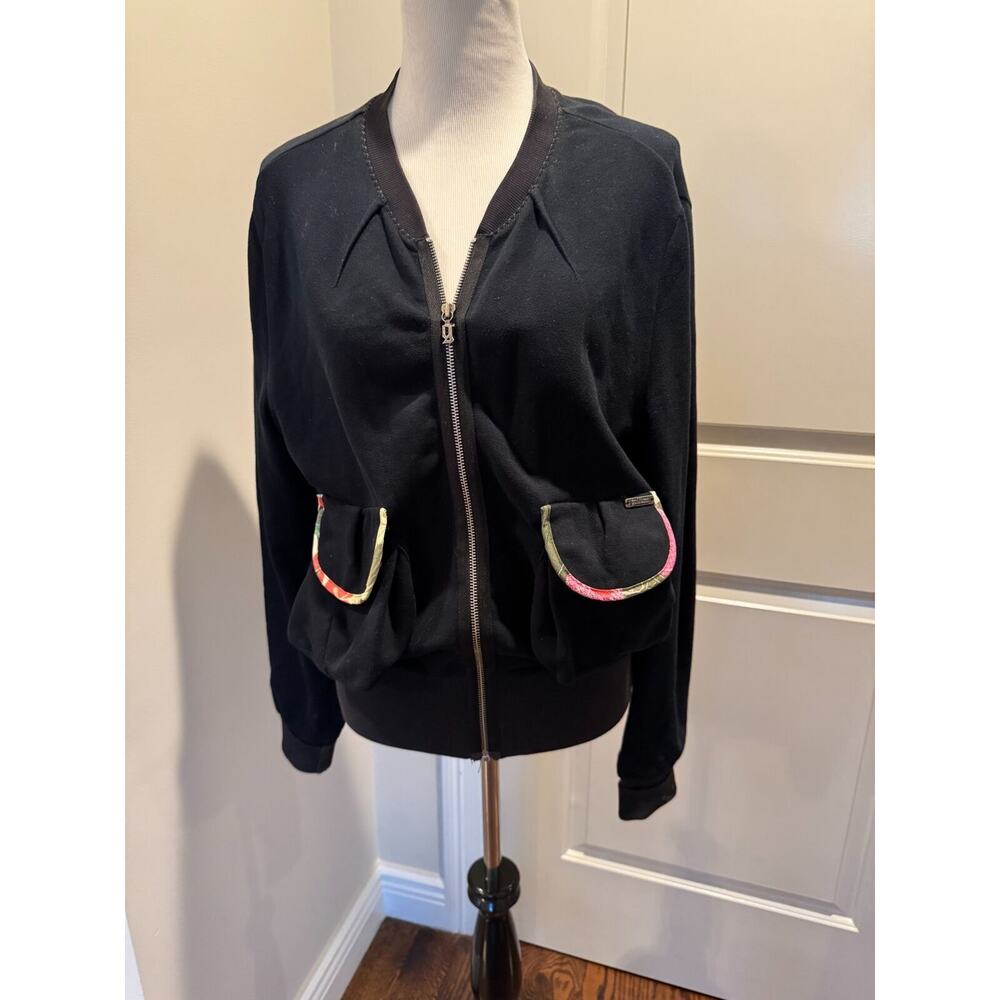 Galliano Black Fleece Zip Front Sweatshirt Jacket SZ XS Vintage Rare Italy